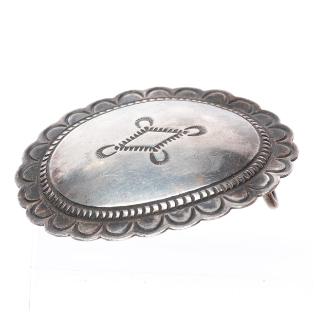 1.5" c1950's Vintage Navajo sterling silver concho style stamped belt buckle