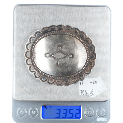 1.5" c1950's Vintage Navajo sterling silver concho style stamped belt buckle