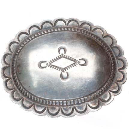 1.5" c1950's Vintage Navajo sterling silver concho style stamped belt buckle