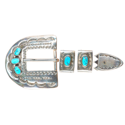 1" Joe Moquino Navajo sterling silver turquoise ranger belt buckle set