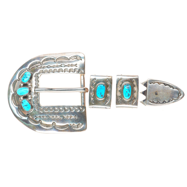 1" Joe Moquino Navajo sterling silver turquoise ranger belt buckle set