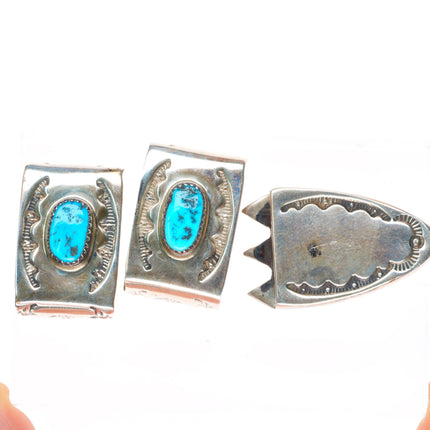 1" Joe Moquino Navajo sterling silver turquoise ranger belt buckle set
