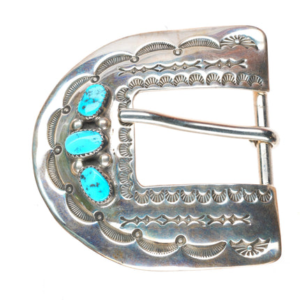 1" Joe Moquino Navajo sterling silver turquoise ranger belt buckle set