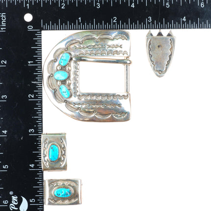 1" Joe Moquino Navajo sterling silver turquoise ranger belt buckle set