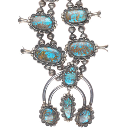 Vintage Navajo sterling silver high grade turquoise squash blossom necklace