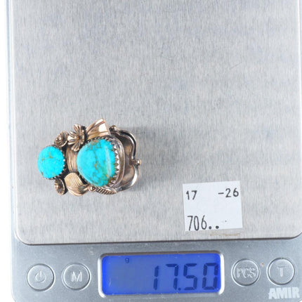 sz8 14k gold, sterling silver high grade turquoise Navajo ring