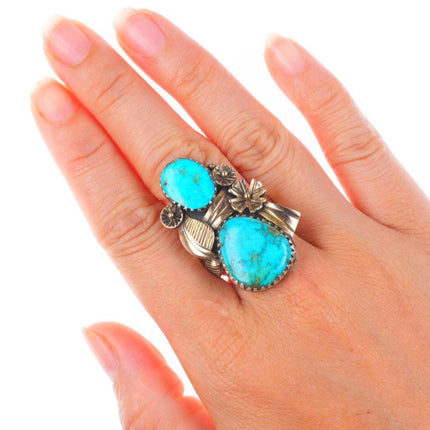 sz8 14k gold, sterling silver high grade turquoise Navajo ring