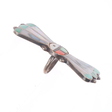 sz3 long vintage Zuni sterling silver turquoise/shell sunface ring