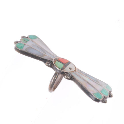 sz3 long vintage Zuni sterling silver turquoise/shell sunface ring