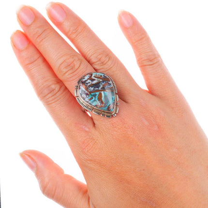 sz8 Jerold Francisco Navajo sterling silver swirled agate size 8 ring