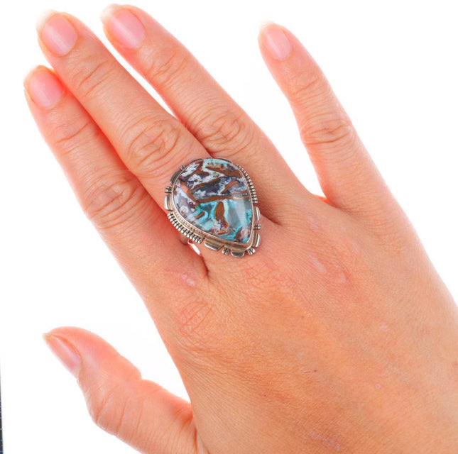 sz8 Jerold Francisco Navajo sterling silver swirled agate size 8 ring