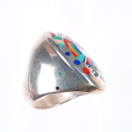 sz11 Peter and Pansy Natachu Zuni big sterling silver inlay rainbow man ring