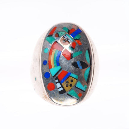 sz11 Peter and Pansy Natachu Zuni big sterling silver inlay rainbow man ring