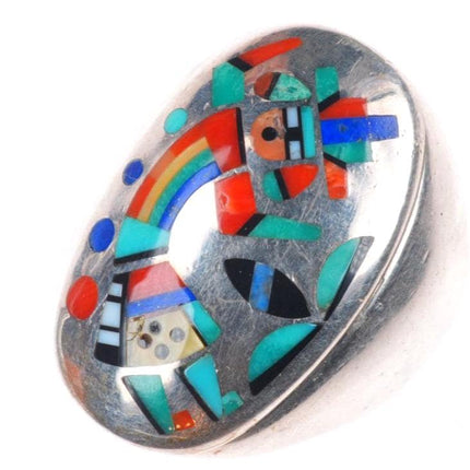 sz11 Peter and Pansy Natachu Zuni big sterling silver inlay rainbow man ring
