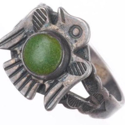 sz6 30's-40's Fred Harvey Cerrillos turquoise thunderbird Navajo ring