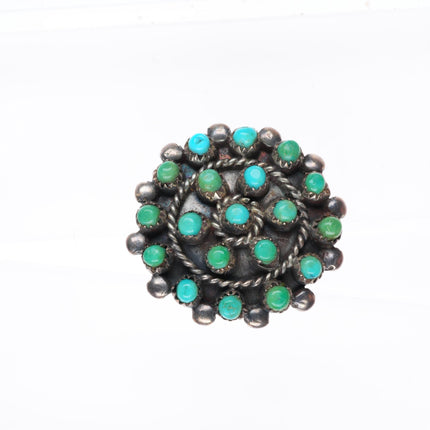 sz7.25 vintage Zuni sterling silver snake eye turquoise cluster size 7.25 ring