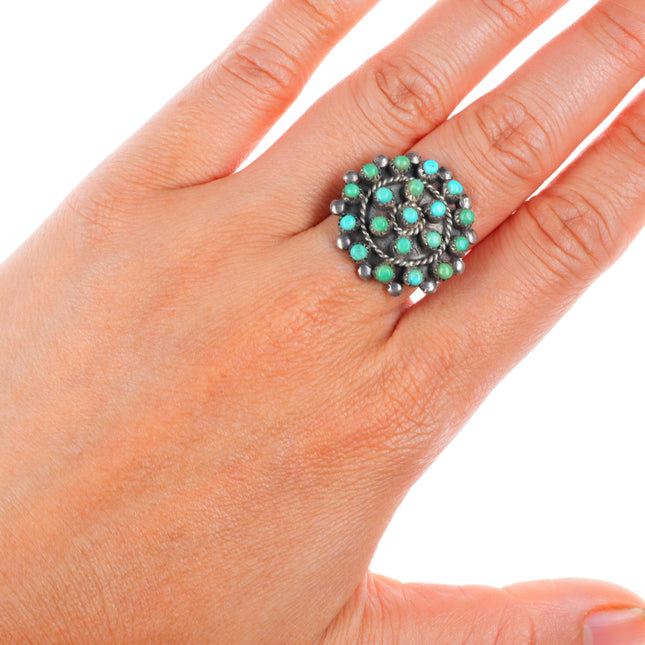 sz7.25 vintage Zuni sterling silver snake eye turquoise cluster size 7.25 ring
