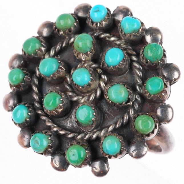 sz7.25 vintage Zuni sterling silver snake eye turquoise cluster size 7.25 ring