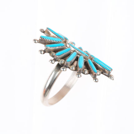 sz10.75 big Zuni sterling silver vintage needlepoint turquoise cluster ring
