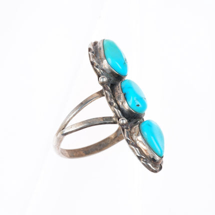 sz8 vintage Navajo sterling silver 3 stone turquoise size 8 ring