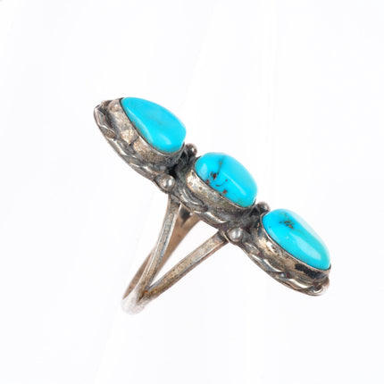 sz8 vintage Navajo sterling silver 3 stone turquoise size 8 ring