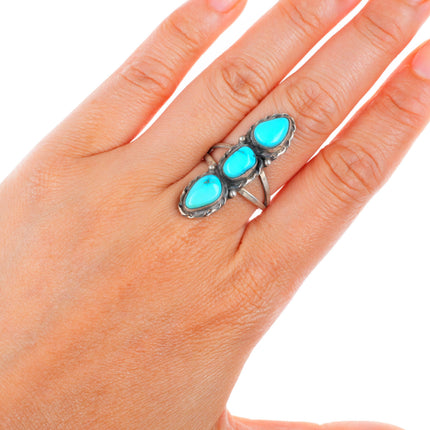 sz8 vintage Navajo sterling silver 3 stone turquoise size 8 ring
