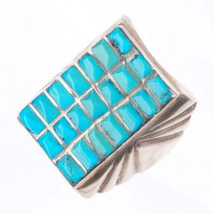 sz11 vintage MBM Zuni sterling silver cobblestone turquoise chiseled sides ring