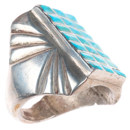sz11 vintage MBM Zuni sterling silver cobblestone turquoise chiseled sides ring