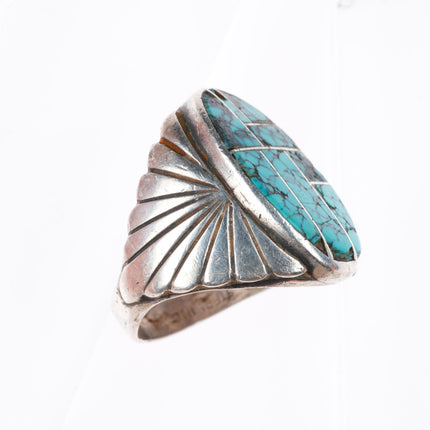 sz11.5 vintage Navajo sterling silver spiderweb turquoise inlay size 11.5 ring