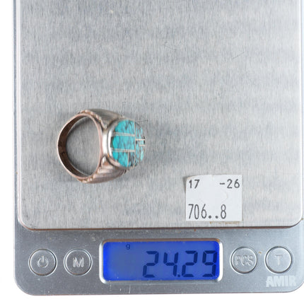 sz11.5 vintage Navajo sterling silver spiderweb turquoise inlay size 11.5 ring