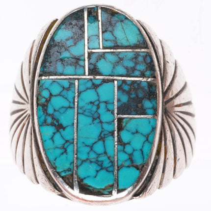 sz11.5 vintage Navajo sterling silver spiderweb turquoise inlay size 11.5 ring
