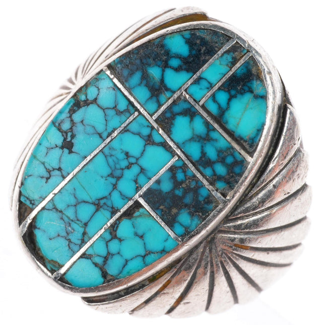 sz11.5 vintage Navajo sterling silver spiderweb turquoise inlay size 11.5 ring