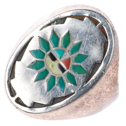 sz11 vintage Zuni sterling silver turquoise sunface inlay size 11 ring