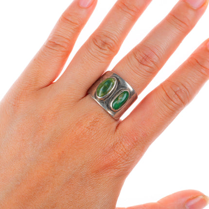 sz10.5 Cerillos turquoise vintage Navajo sterling silver 2 stone ring