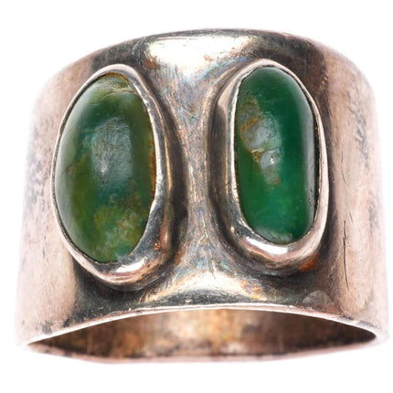 sz10.5 Cerillos turquoise vintage Navajo sterling silver 2 stone ring