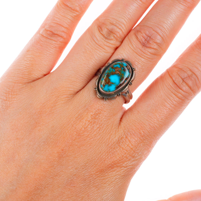 sz9 Leslie Yazzie Navajo high grade Royston turquoise sterling silver ring