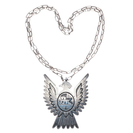 Victor Coochwytewa Hopi Kopavi Shop large sterling silver Eagle pendant necklace