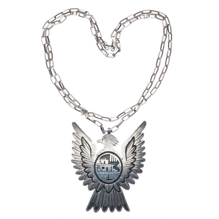 Victor Coochwytewa Hopi Kopavi Shop large sterling silver Eagle pendant necklace