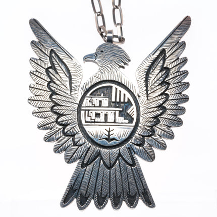 Victor Coochwytewa Hopi Kopavi Shop large sterling silver Eagle pendant necklace