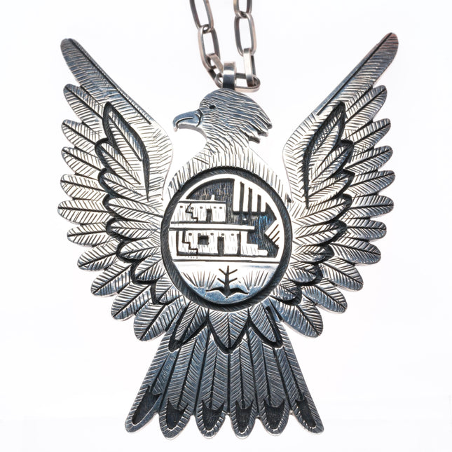 Victor Coochwytewa Hopi Kopavi Shop large sterling silver Eagle pendant necklace