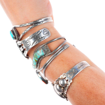 6.2"-6.4" Vintage southwest/Navajo sterling silver cuff bracelet lot turquoise
