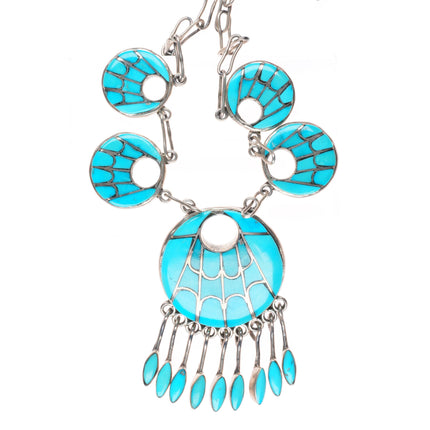 Cuff bracelet-earrings-necklace Annie Quam Gasper Zuni turquoise sterling silver