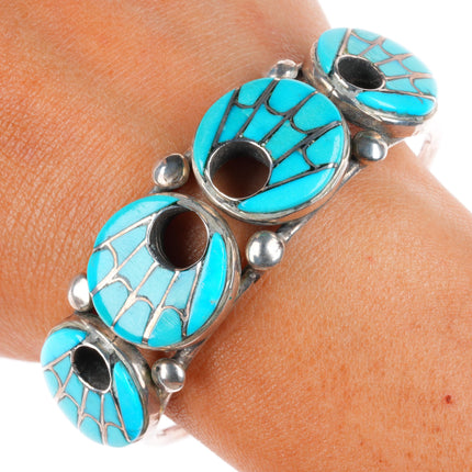 Cuff bracelet-earrings-necklace Annie Quam Gasper Zuni turquoise sterling silver