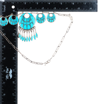 Cuff bracelet-earrings-necklace Annie Quam Gasper Zuni turquoise sterling silver