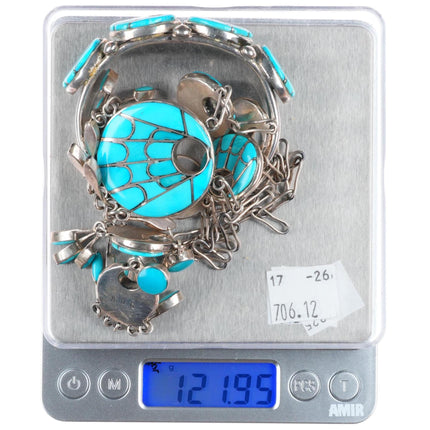 Cuff bracelet-earrings-necklace Annie Quam Gasper Zuni turquoise sterling silver
