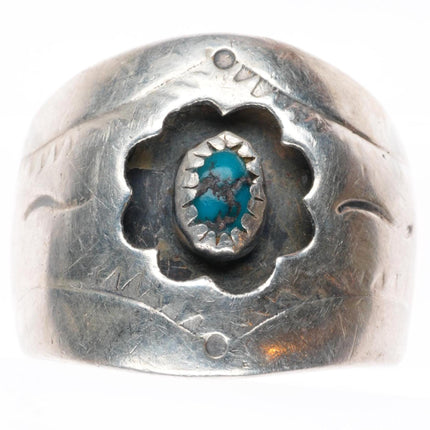 sz9 JCT vintage Navajo sterling silver shadowbox ring with spiderweb turquoise