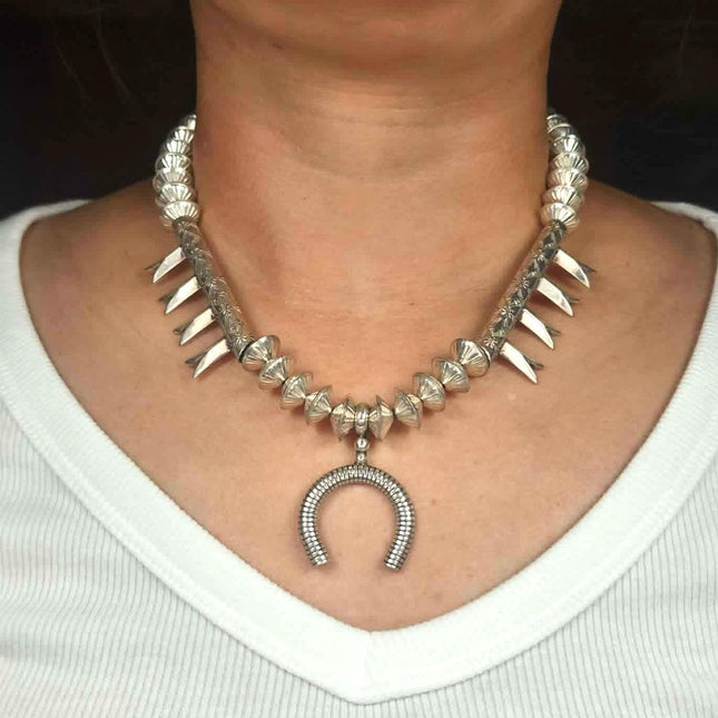 17" JB Navajo sterling silver squash blossom choker necklace