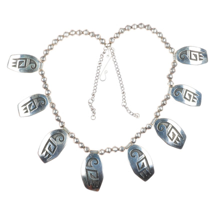 24" Leroy Kewanyama Hopi overlay tab beaded necklace sterling silver