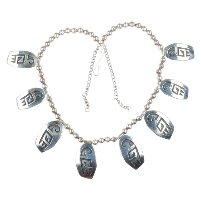 24" Leroy Kewanyama Hopi overlay tab beaded necklace sterling silver