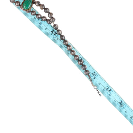 32" c1950's Navajo sterling silver green turquoise squash blossom necklace